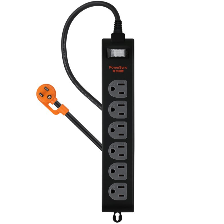PowerSync 3P 1開6插防雷擊延長線1.8M(黑色) [大買家]