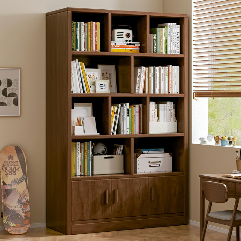 實木生態板書架置物架落地簡易柜子靠墻客廳儲物柜收納家用書柜