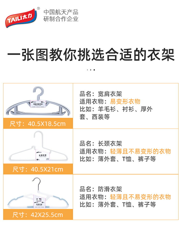 太力無痕護衣衣架防肩角不起包防滑衣服撐子家用掛衣塑料加粗加厚