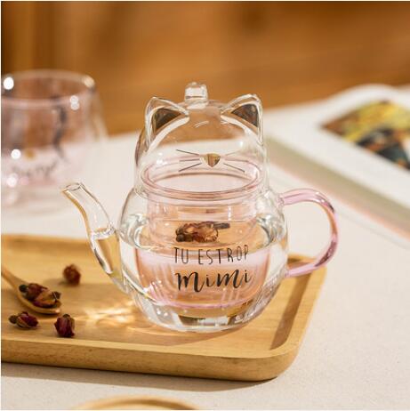 貓咪茶壺耐高溫玻璃花茶壺泡茶壺可愛水杯小茶壺茶具套裝