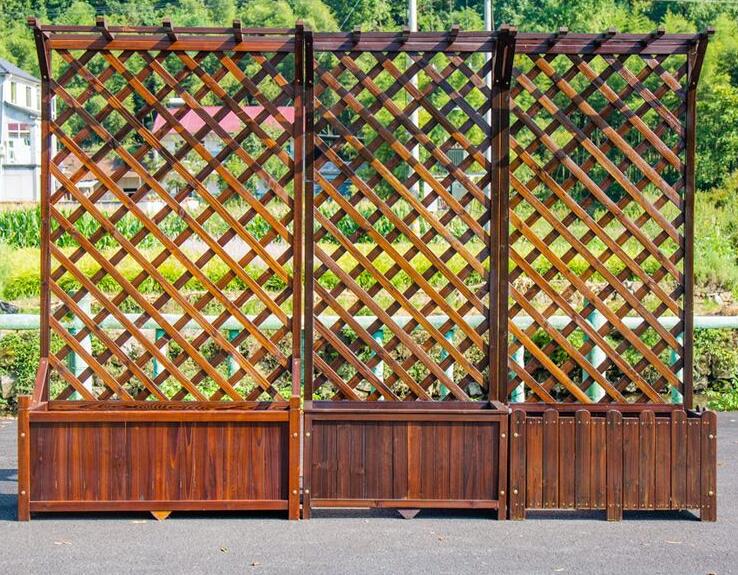 碳化防腐木花箱戶外陽台實木種植箱盆庭院裝飾網格爬藤架隔斷花架 幸福驛站