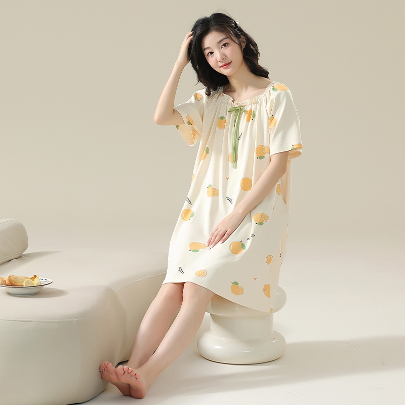 睡裙 女款睡衣 夏季睡衣 純棉短袖睡裙 可外穿 甜美居家睡衣 家居服 連身睡衣 女生睡裙 連身裙【不二雜貨】