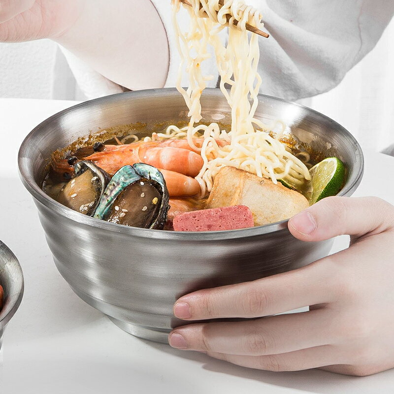 onlycook 大碗304不銹鋼碗雙層防燙麵碗 日式大號湯碗拉麵碗單個