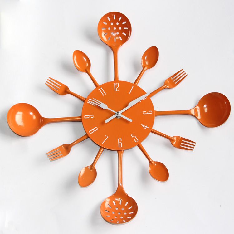 免運 開立發票 掛鐘 客廳掛鐘 墻上裝飾掛鐘 掛鐘客廳時鐘創意刀叉多彩掛鐘客廳家用掛鐘簡約現代餐具廚房掛鐘HH0723
