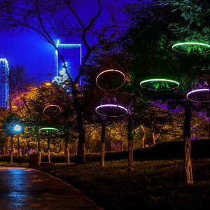 樹木掛飾圓圈燈LED七彩發光圓形燈節慶節日景區街道樹木亮化裝飾1入