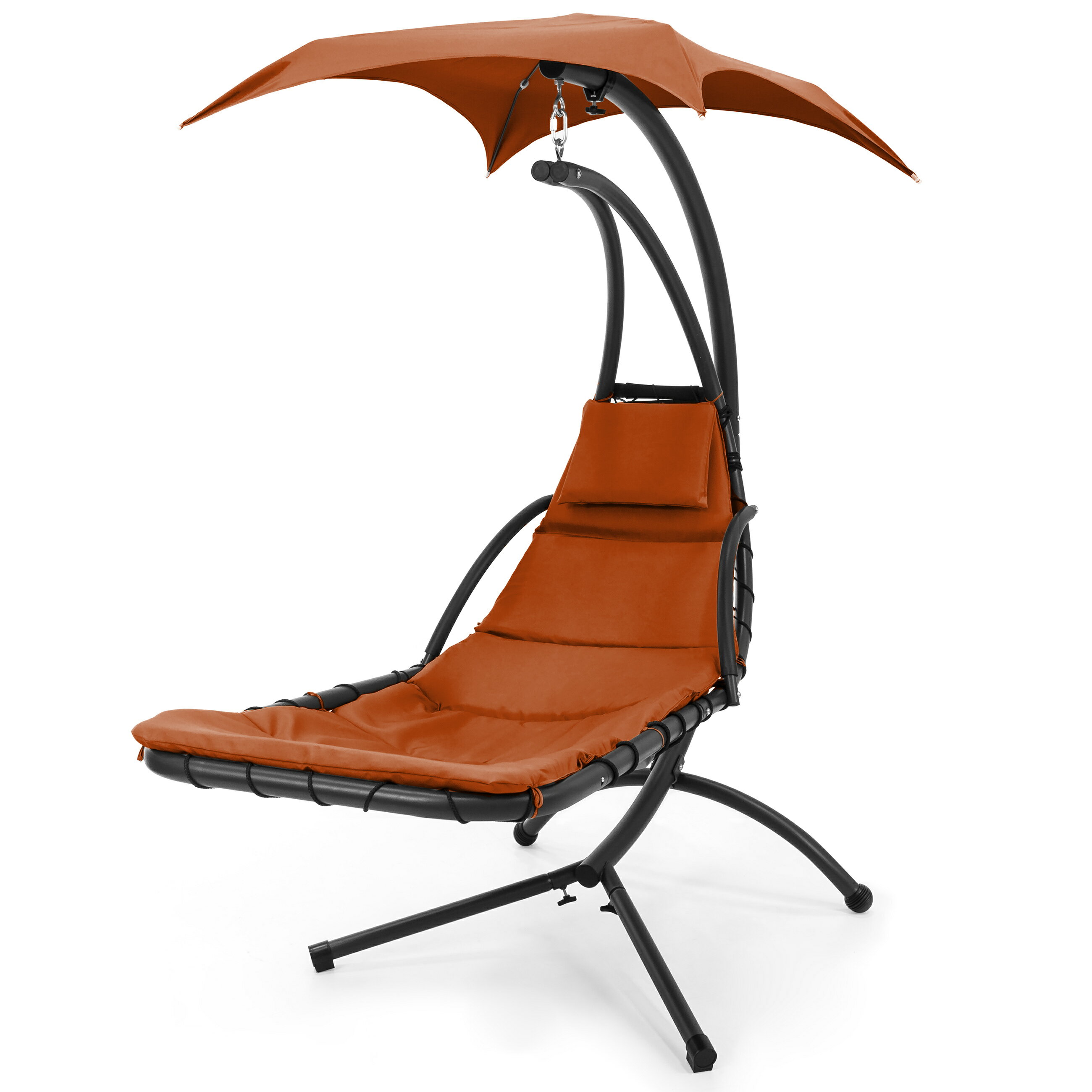 Bestchoiceproducts Best Choice Products Hanging Curved Chaise Lounge Chair Swing For Backyard Patio W Pillow Canopy Stand Orange Rakuten Com