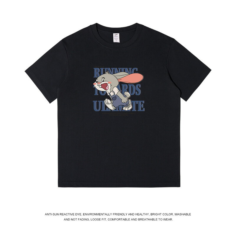 【喜挖】日系卡通印花短袖T恤男寬鬆潮牌夏季ins兔子情侶休閒半袖體恤上衣 0