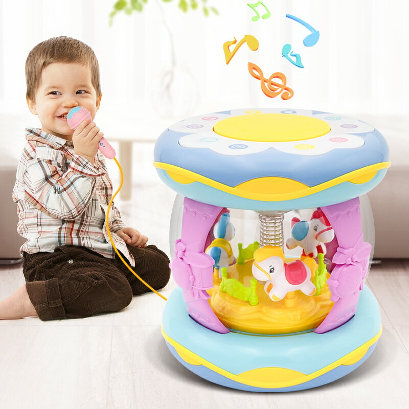 嬰兒玩具/音樂/拍拍鼓0-6-12個月寶寶早教益智/旋轉木/馬手拍鼓可充電【優妮好貨】