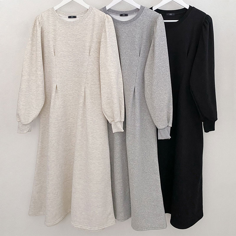 ANNAS 正韓顯瘦線刷毛洋裝 腰身 縮腰 打折 長袖 長裙 長洋裝 連身裙 顯瘦 加厚棉 素面 保暖 加絨刷絨 韓國 2