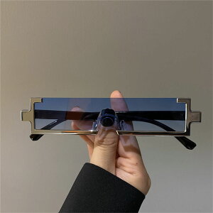 科技未來感金屬長方形一體式墨鏡男小框太陽眼鏡女