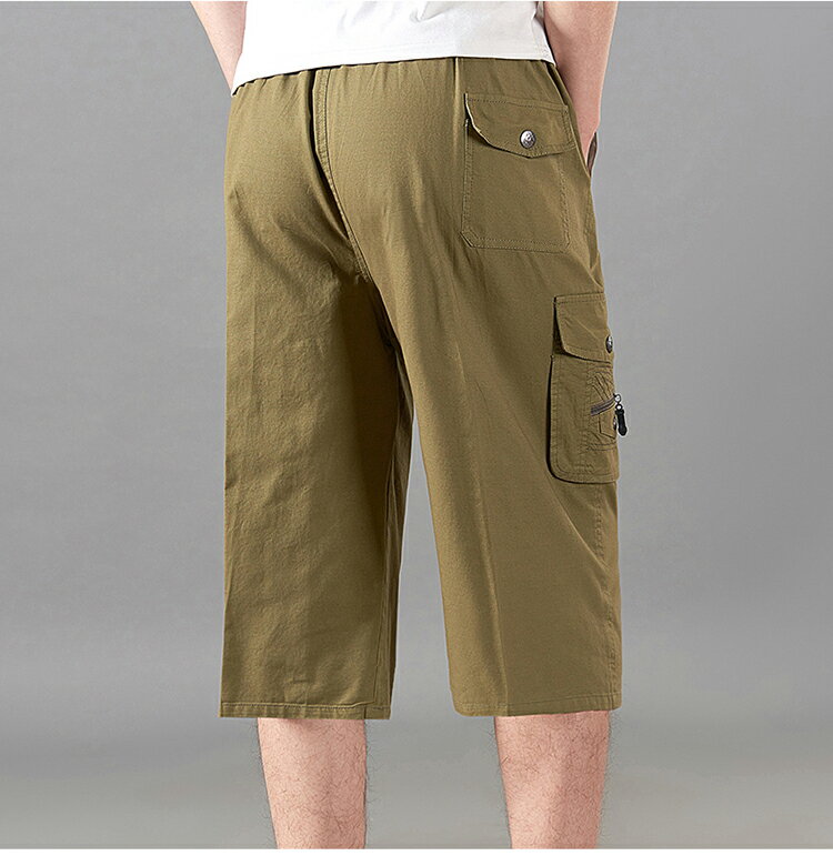 褲子男夏季休閑運動短褲中老年爸爸褲工裝褲多口袋純棉耐穿直筒褲 2
