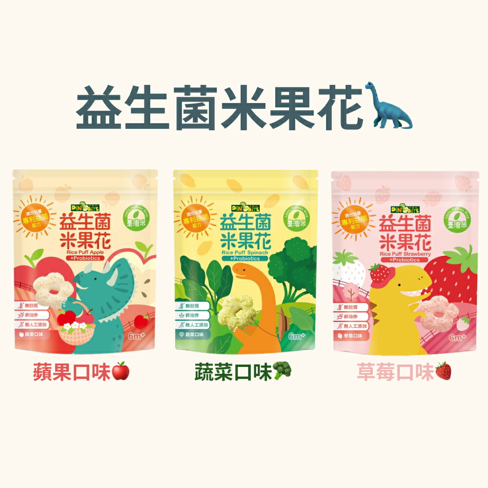 Dinobite恐龍咬益生菌米果花(35g)(草莓口味/蘋果口味/蔬菜口味) 寶寶米餅6個月副食品點心
