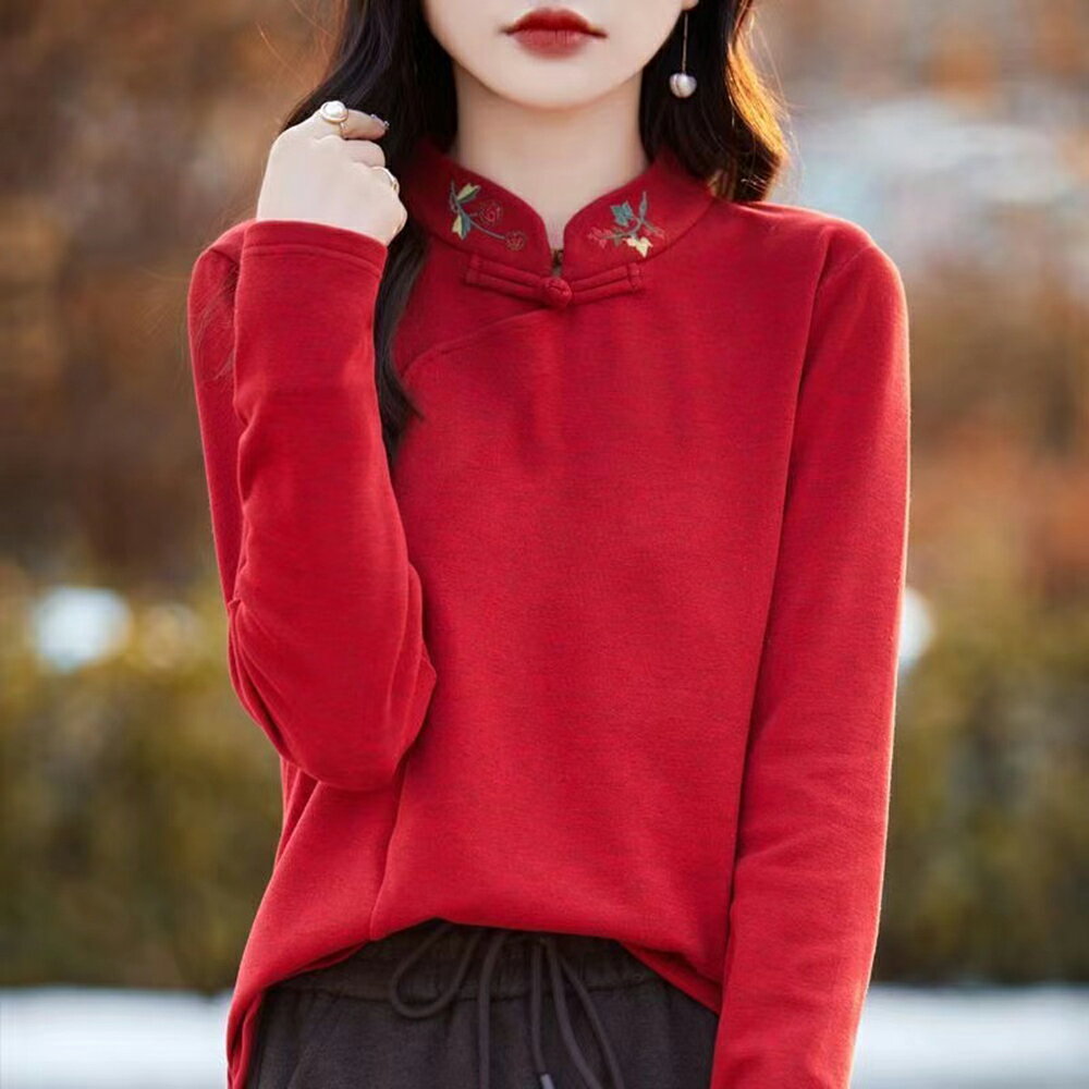 ＊ORead＊民族風刺繡半高領磨毛t恤上衣(4色M~4XL)【限定加碼✿全館滿額再折】