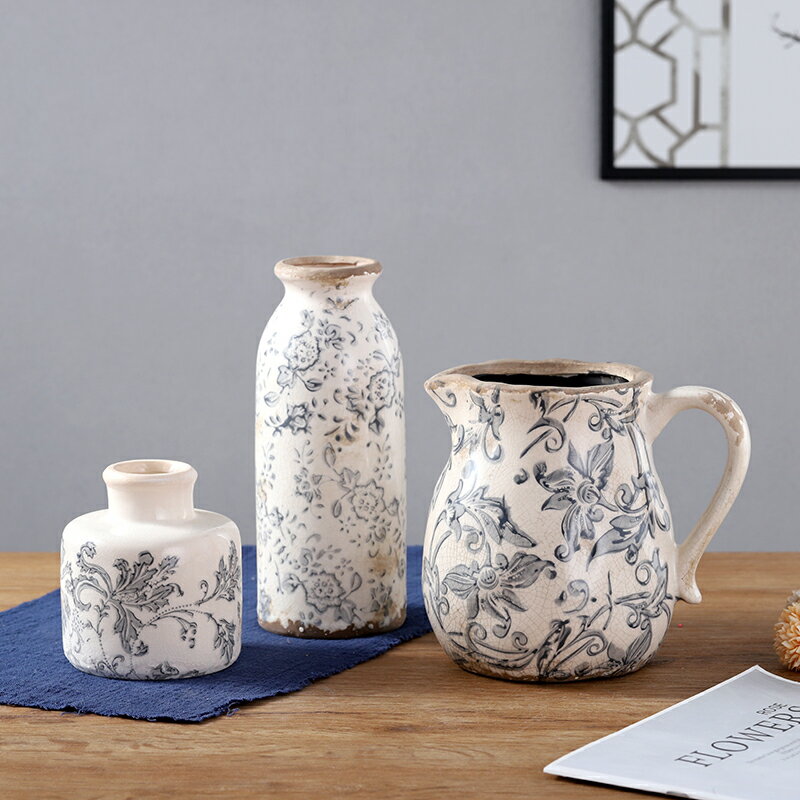 孤品陶瓷水墨色系列出口北歐現代簡約園藝插花擺件花藝花盆花瓶