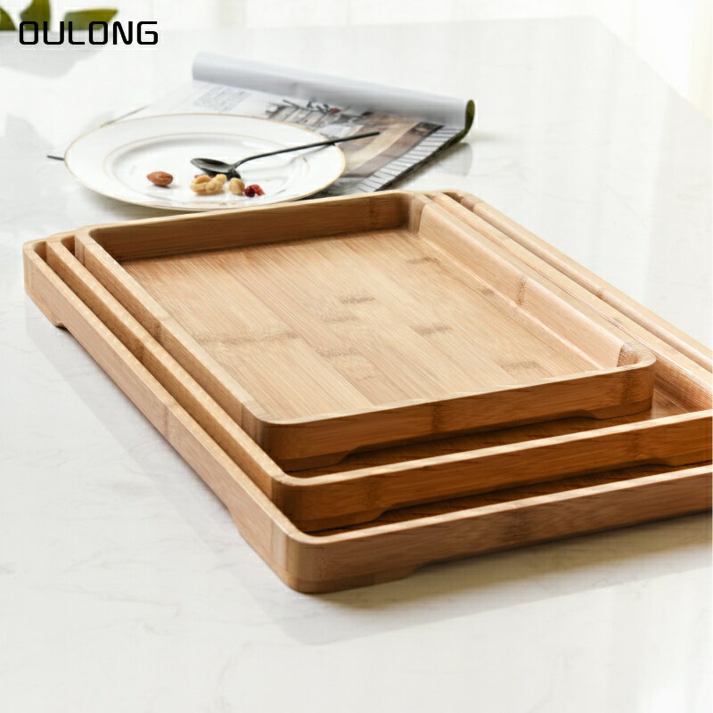 竹木早餐托盤茶盤大號長方形茶托盤水果盤圓形茶水盤餐廳托盤 2