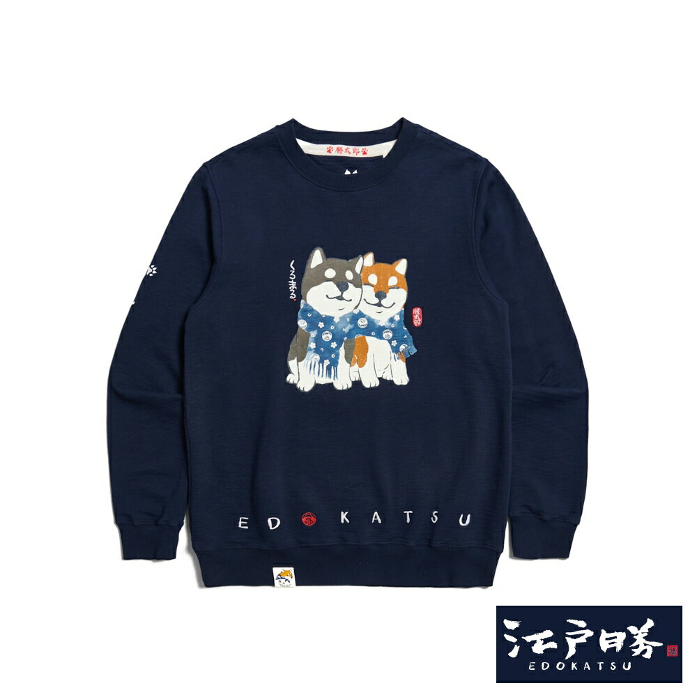 EDOKATSU江戶勝 男款 勝太郎系列 勝太郎與黑丸友達長袖T恤 (丈青色) #狂降5折
