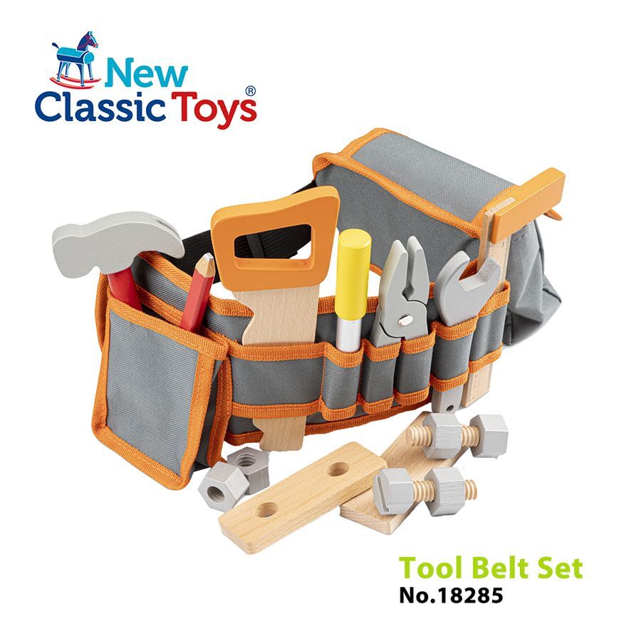 《荷蘭 New Classic Toys》 木製 小木匠工具腰帶玩具組-蜜桃橙 東喬精品百貨