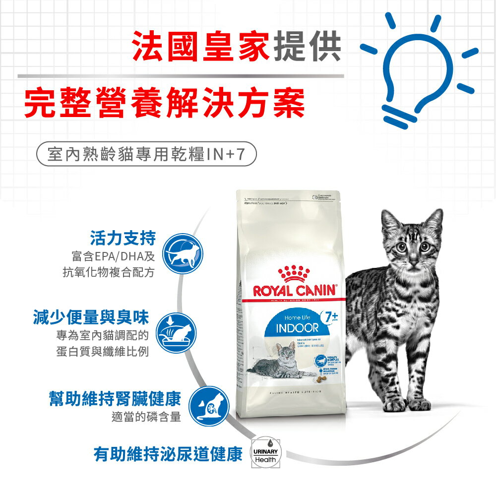 法國皇家ROYAL CANIN 【IN+7室內熟齡貓】保健成貓專用飼料1.5kg /3.5kg複合元氣配方 有益於熟齡貓 2