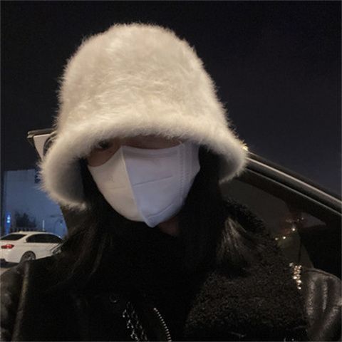 韓國兔毛漁夫帽女素顏小百搭保暖遮臉帽子可愛日系毛茸茸盆帽潮—貼心服飾