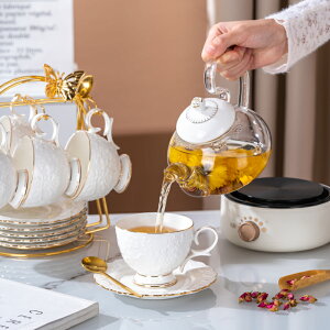 輕奢英式下午茶茶具花茶壺套裝耐高溫玻璃養生水果茶壺整套電加熱