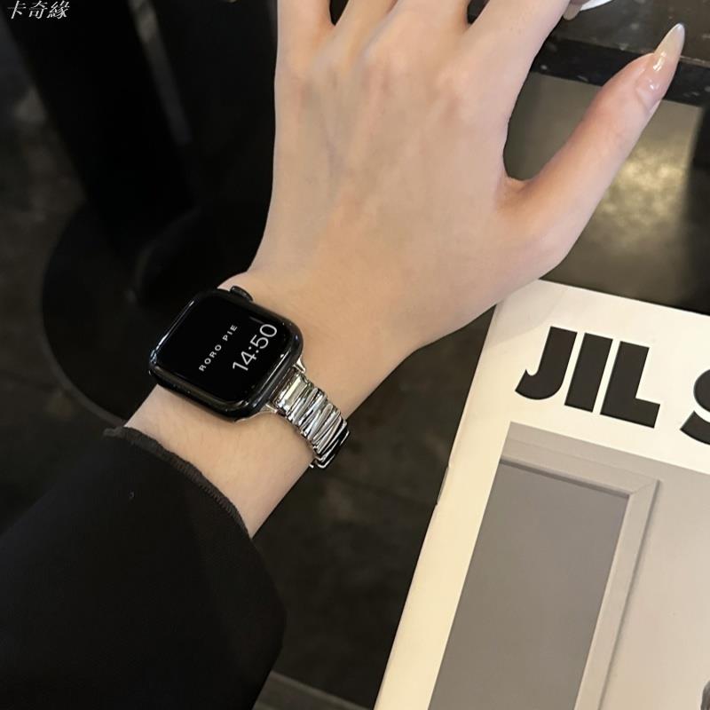 簡約蝴蝶扣金屬錶帶 不鏽鋼錶帶 適用於 Apple Watch 不規則細錶帶 Ultra 1-9代通用SE 蘋果手錶錶帶