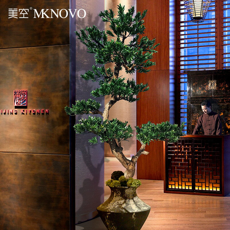 美空羅漢松樹仿真樹枝室內裝飾大型落地假樹中式茶館餐廳會所樹藤