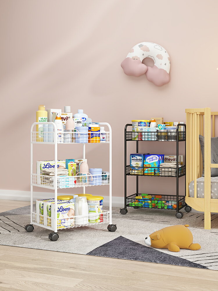 嬰兒用品置物架小推車可移動多層新生兒臥室床頭寶寶零食收納架子