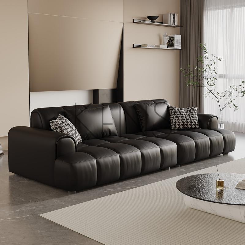 【KENS】沙發 沙發椅 意式極簡三人位真皮沙發小戶型客廳現代簡約網紅復古黑色皮藝沙發