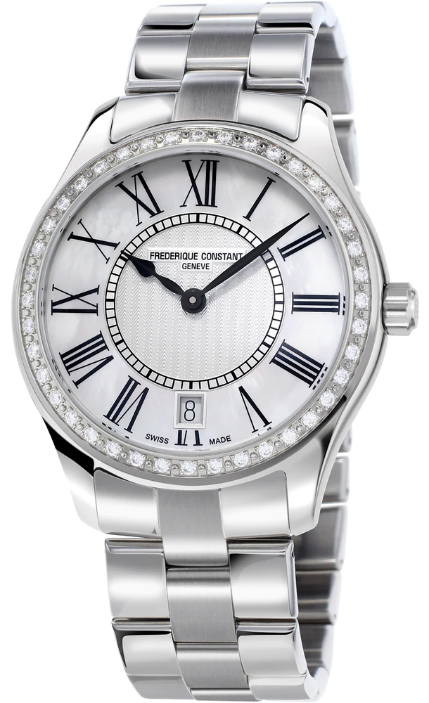 CONSTANT 康斯登 CLASSICS LADIES QUARTZ 系列 鑽框 石英女腕錶(FC-220MPW3BD6B)-36mm-白麵鋼帶【刷卡回饋 分期0利率】【APP下單點數13倍送】