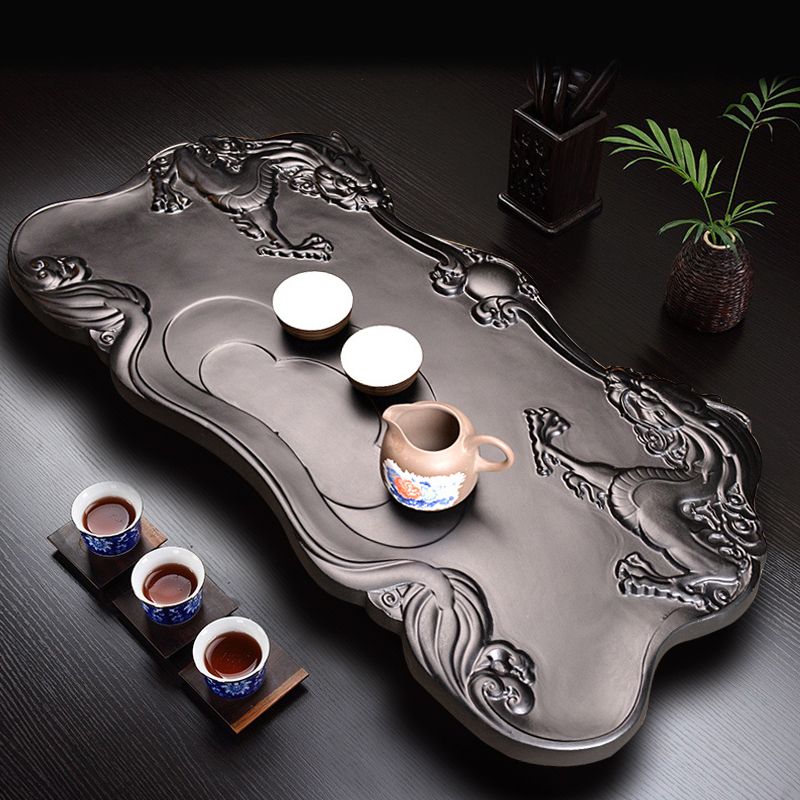 公司貨附發票 茶具/茶盤 烏金石茶盤家用簡約天然黑金石材茶具套裝託盤小茶海大號石頭茶臺 快速出貨