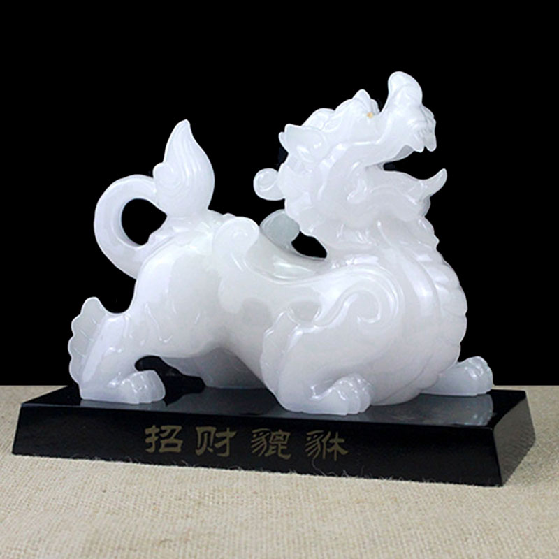 仿白玉貔貅擺件一對皮休工藝品招財辦公室客廳玄關家居裝飾品中式