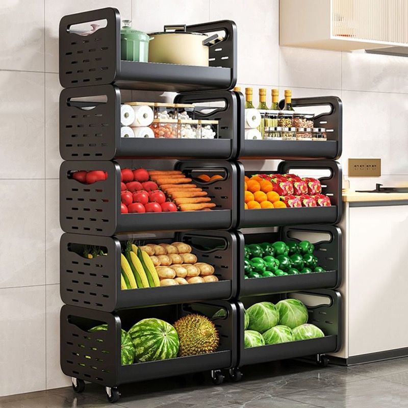 免運開發票 廚房菜籃子置物架多層落地可移動放水果蔬菜收納家用多功能小推車-快速出貨