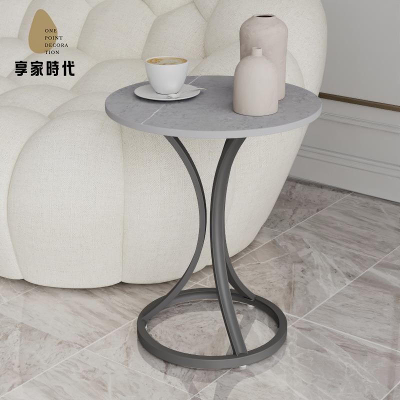 簡約 巖板小邊幾客廳沙發角幾金屬細腰造型小圓幾床邊柜創意小茶幾