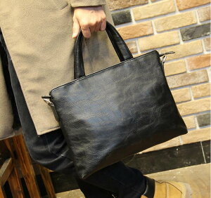 FINDSENSE Z1 韓國 時尚 潮 男 皮質 黑色 橫款 休閒 商務 手提包 單肩包 側背包 電腦包 公事包