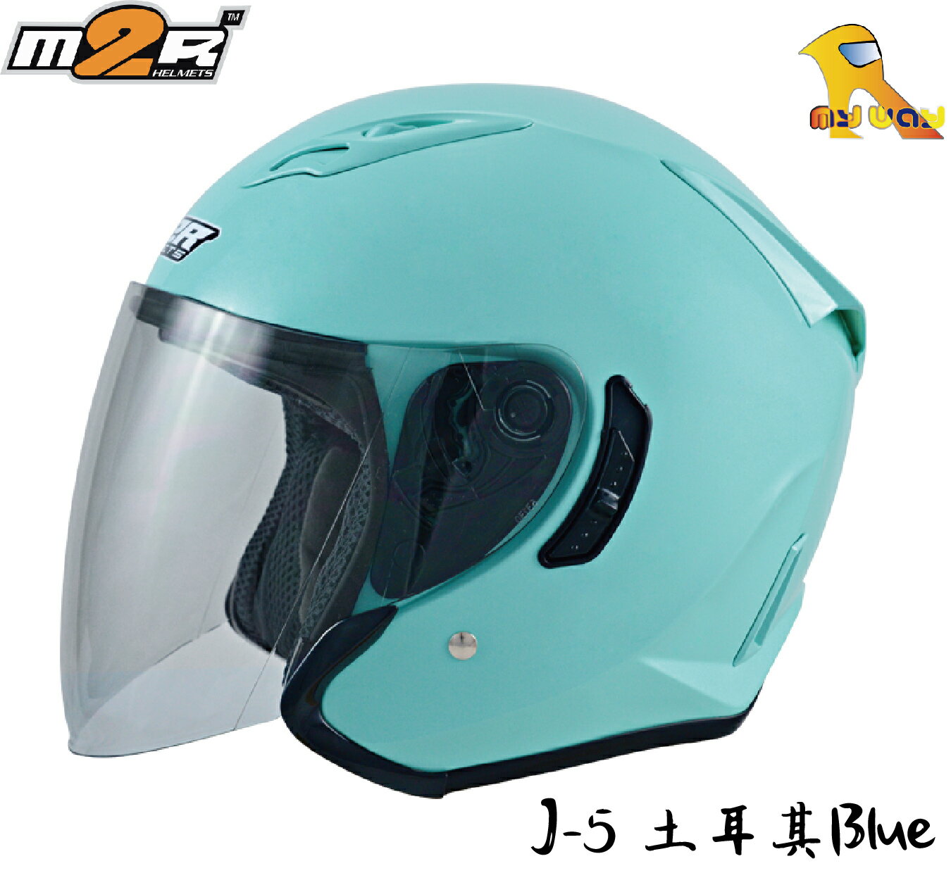 ~任我行騎士部品~M2R J-5 #土耳其藍 素色 J5 3/4罩 安全帽 內藏墨鏡