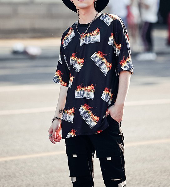 FINDSENSE H1夏季 新款 韓國 街頭 原宿 個性圖案印花 時尚 寬鬆 個性短袖 半袖T恤 潮男上衣