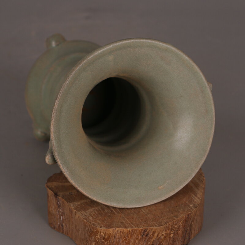 宋汝窯青釉雙耳花觚瓶仿宋代清涼寺御制瓷器出土舊貨古玩擺件品
