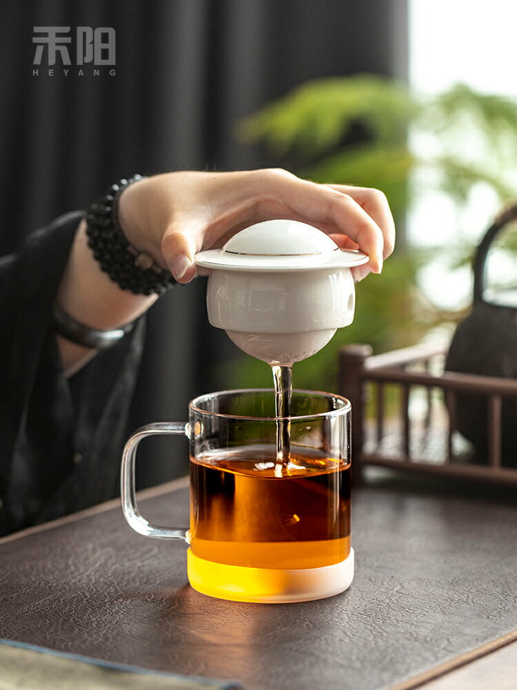 禾陽行星辦公杯玻璃ET水杯家用個人茶水分離旋轉泡茶杯創意馬克杯