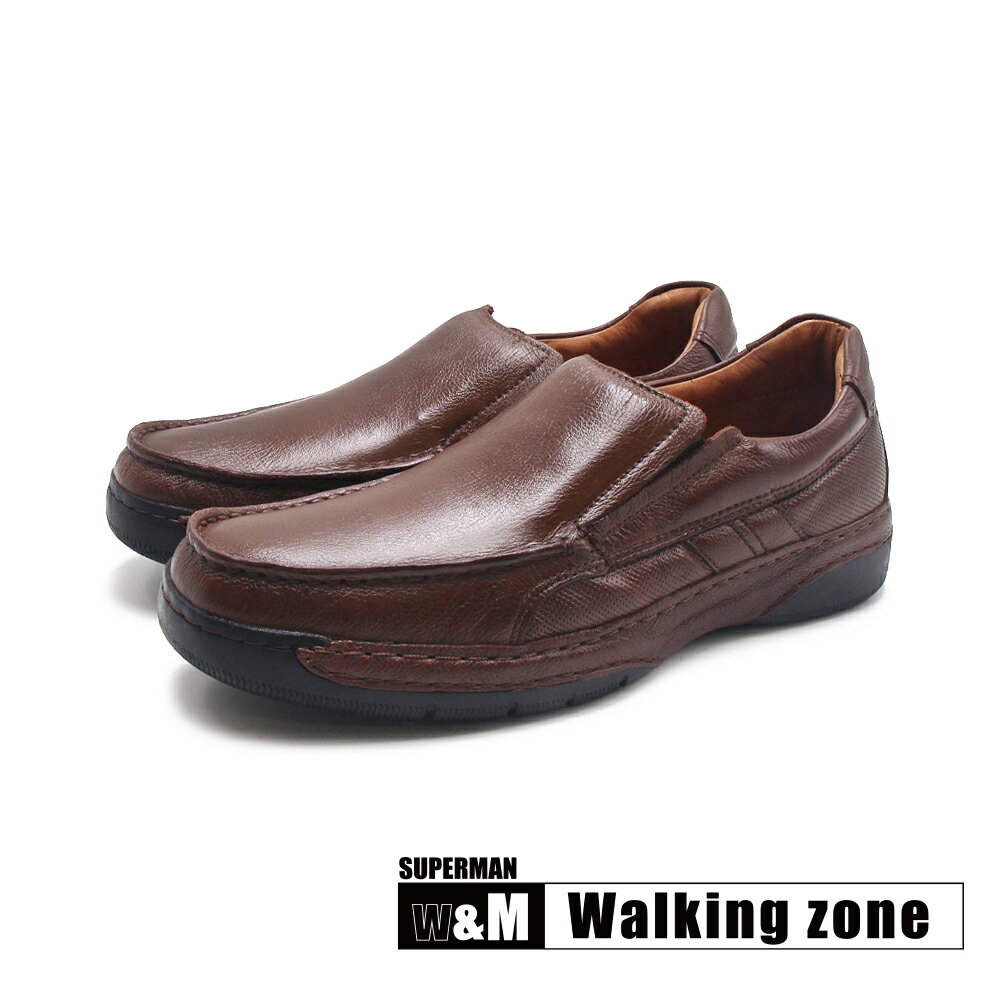 WALKING ZONE(男)SUPERMAN系列 牛皮彈力減壓皮鞋 男鞋-咖啡色