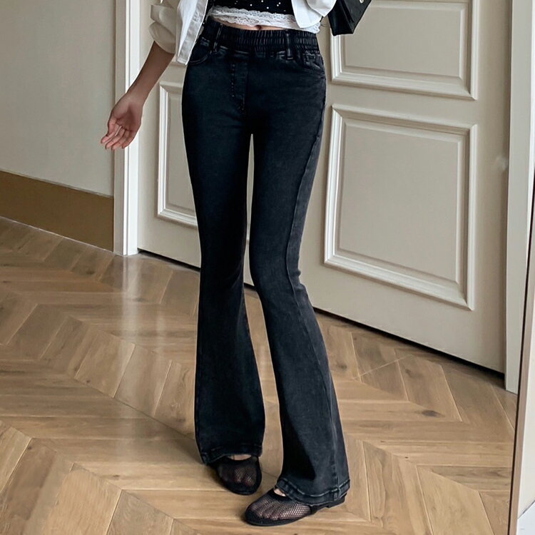 不翻轉腰激瘦雪花彈力喇叭褲(S-3L)    【B370405】