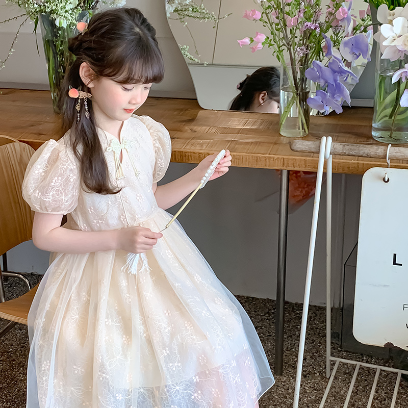 女童洋裝 兒童漢服 夏裝連衣裙 兒童裙子 夏季連身裙 中式長裙 小女孩國風紗裙 古風連身裙 漢服長裙【不二雜貨】