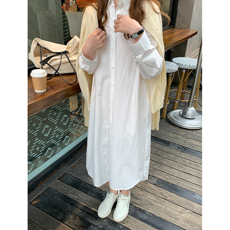 翻領純色襯衫連衣裙