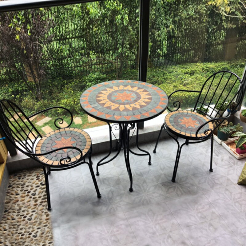 歐式鐵藝陽臺庭院戶外室外咖啡廳休閑桌椅組合三件套裝桌子小茶幾