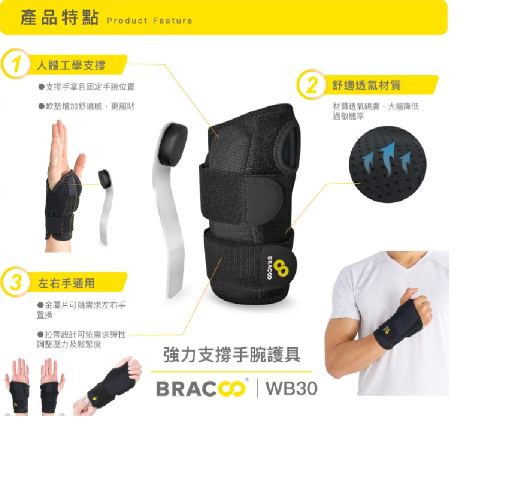 BRACOO奔酷 強力支撐手腕護具 WB30 (單入裝) 1