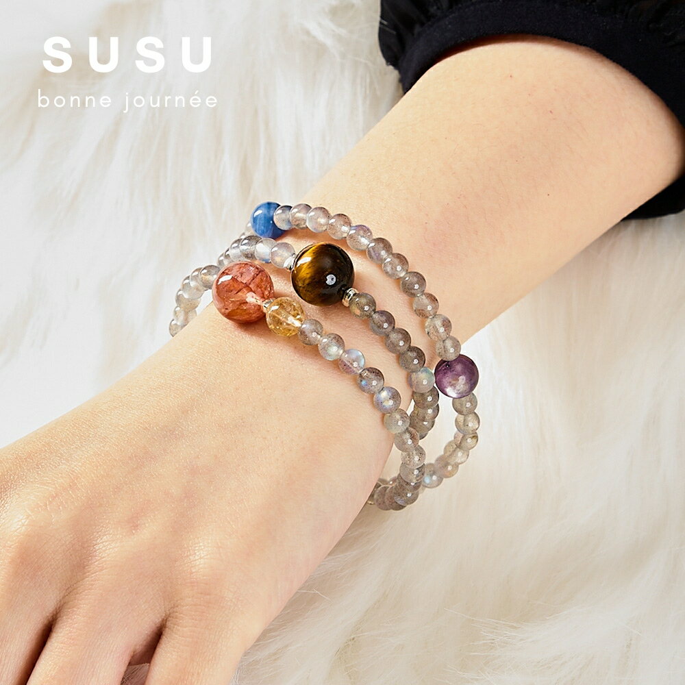 SU SU︱灰月光三圈水晶手鍊❤️灰月光 紅膠花 紫水晶 黃虎眼 兔毛 事業運 招財 轉運 能量 防小人 4