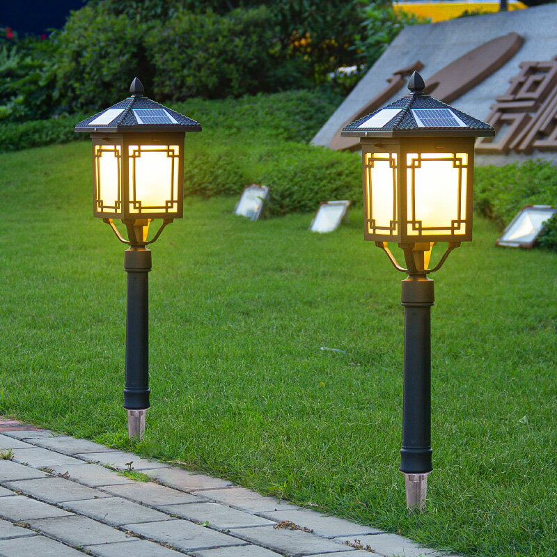 新中式太陽能燈戶外庭院燈led防水草地燈地插家用花園別墅草坪燈