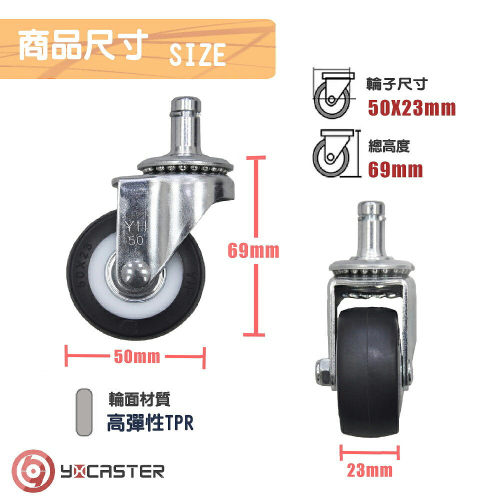 【YH】靜音耐磨 頂級辦公椅輪子50x23mm高彈性TPR輪 (一組5入) 辦公椅/電腦椅/美髮椅皆適用 2