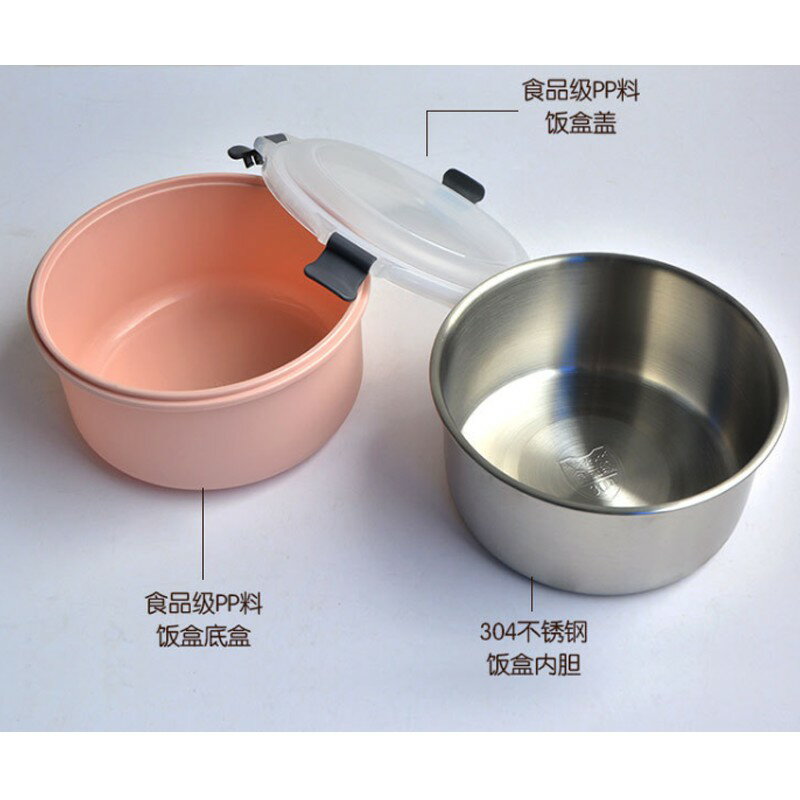 圓形不鏽鋼飯盒【緣屋百貨】天天出貨 便當盒 保鮮盒 餐盒 飯盒 不鏽鋼便當盒 水果盒 野餐盒 密封保鮮盒 冰箱收納盒 4