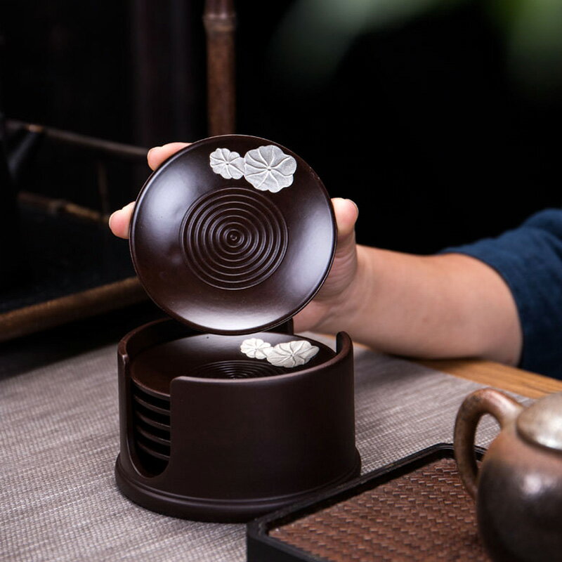 黑檀實木杯墊隔熱墊功夫茶具組合家用創意杯座茶道配件防燙茶杯托
