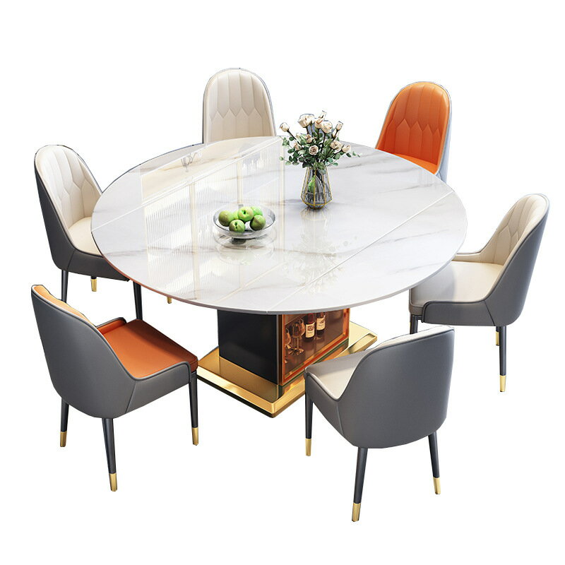 【免運】美雅閣| 輕奢巖板餐桌椅組合儲物可伸縮簡約意式家用折疊簡約小戶型吃飯桌